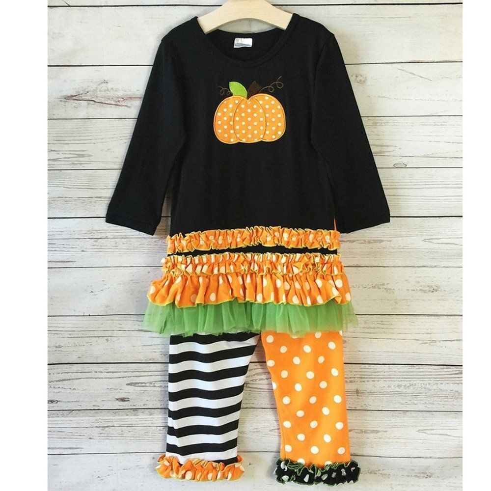 Children's Pumpkin Tunic Set Matching Chevron‎ Polka Dot Leggings SM (2-3 Y)